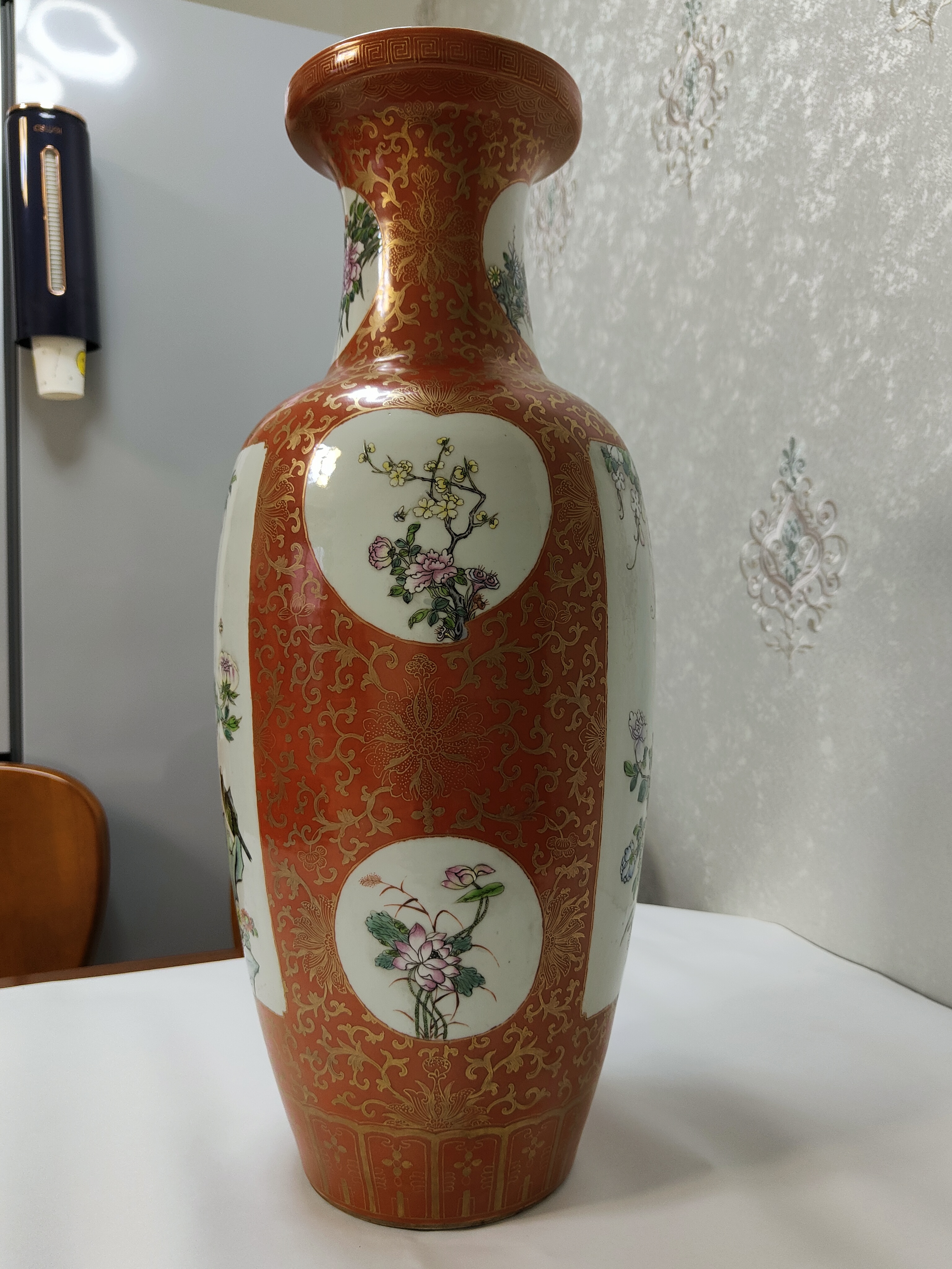中国古玩 大清乾隆年製 粉彩 花鳥図 花瓶 高約35cm 時代物 c06101-