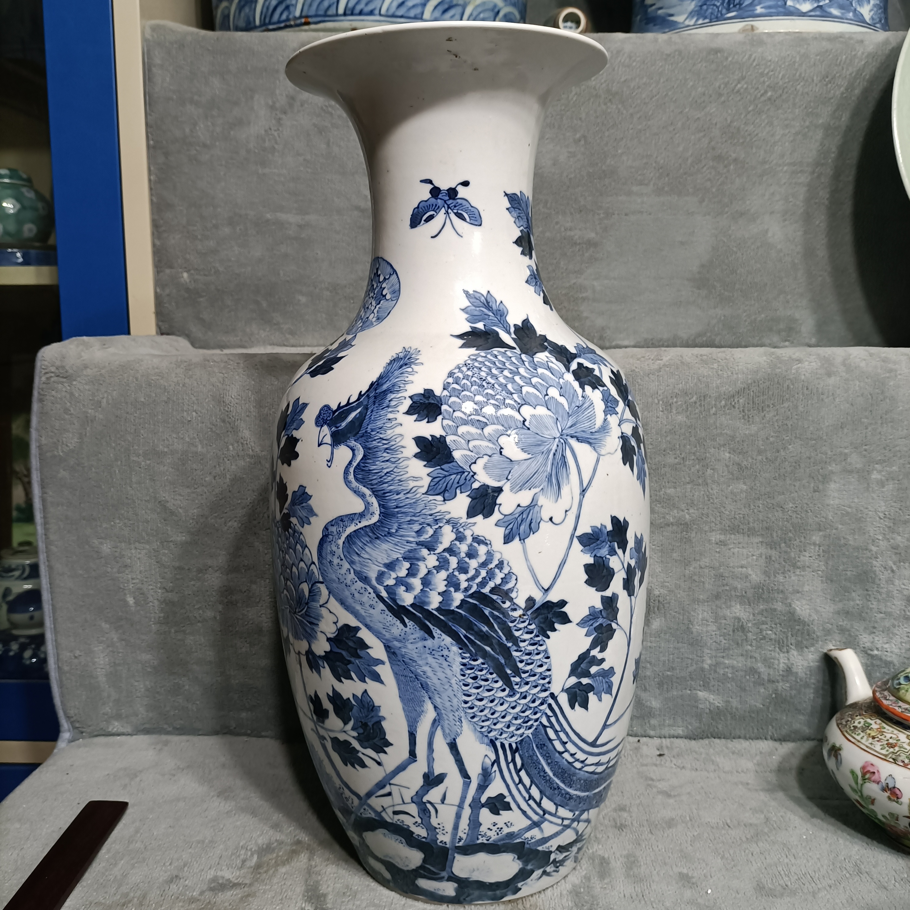 中国古玩 青花 染付鳳凰紋 花瓶 高約34cm 大清光緒年製 唐物 t96563