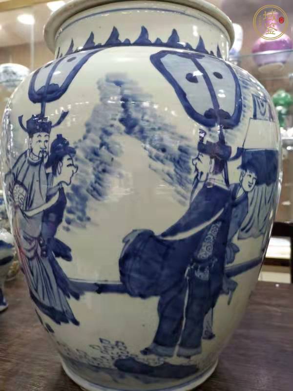 古玩陶瓷清順治青花人物紋將軍罐真品鑒賞圖