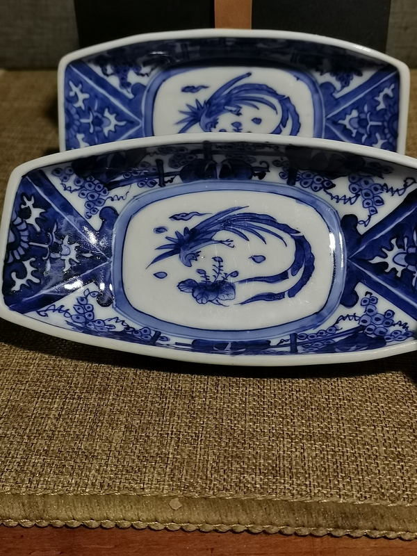 古玩陶瓷【精致茶船】民國青花鳳紋茶船一對拍賣,當前價格0元