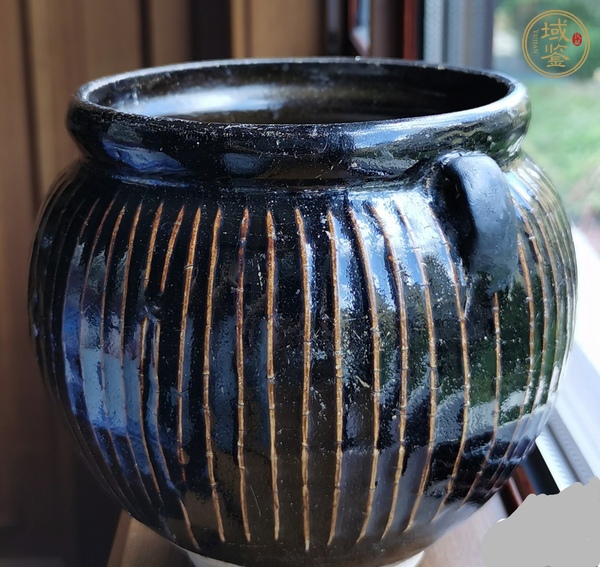 古玩陶瓷宋元·褐釉線條紋雙系罐真品鑒賞圖