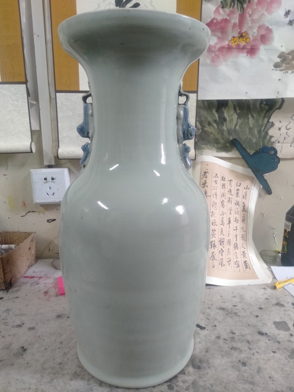 古玩陶瓷清中晚期青花堆白獅耳瓶,人物大瓶子,景德鎮窯口拍賣,當前價格6999元