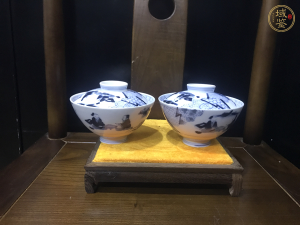 古玩陶瓷青花高士對(duì)弈蓋碗一對(duì) 真品鑒賞圖