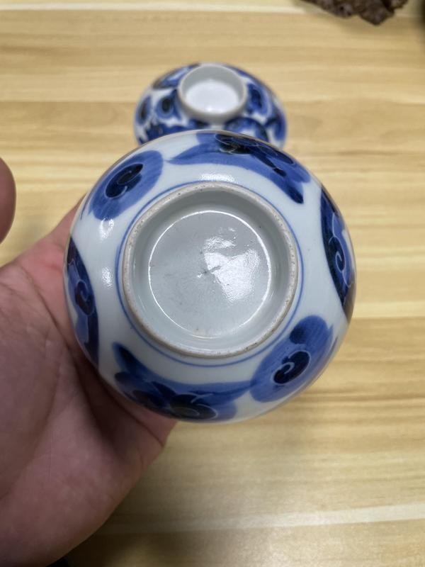 古玩陶瓷晚清民國 八卦鶴紋青花蓋碗拍賣,當前價格350元