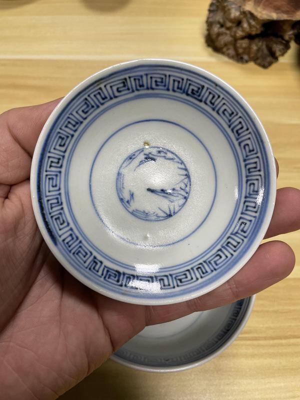 古玩陶瓷晚清民國 八卦鶴紋青花蓋碗拍賣,當前價格350元
