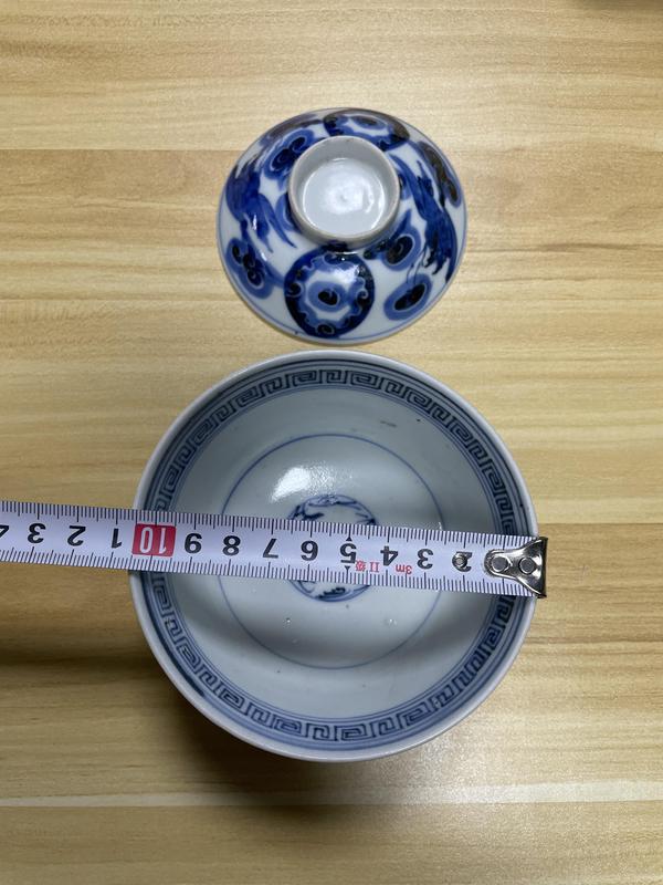 古玩陶瓷晚清民國 八卦鶴紋青花蓋碗拍賣,當前價格350元
