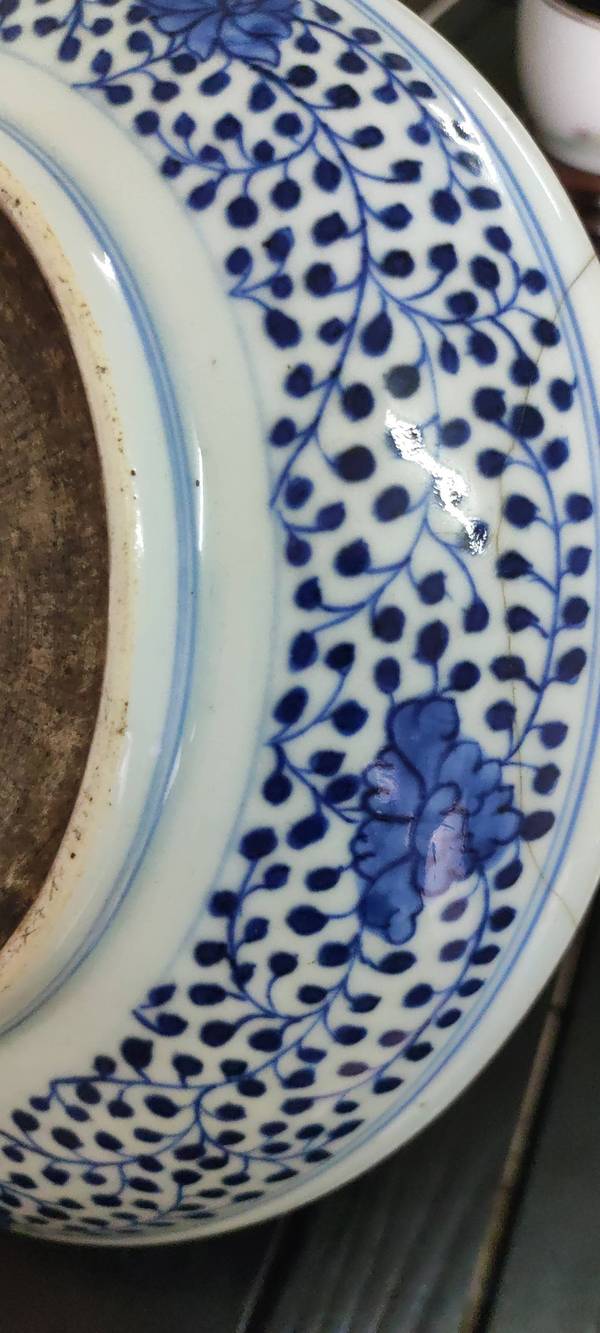 古玩陶瓷青花一束蓮大盤拍賣,當前價格9000元