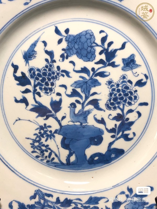 古玩陶瓷花鳥紋青花盤真品鑒賞圖