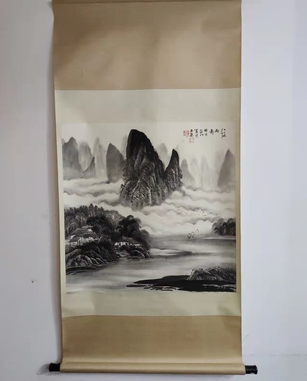 古玩字畫天津美術(shù)家協(xié)會會員李林榮江村疏雨圖拍賣，當(dāng)前價格488元