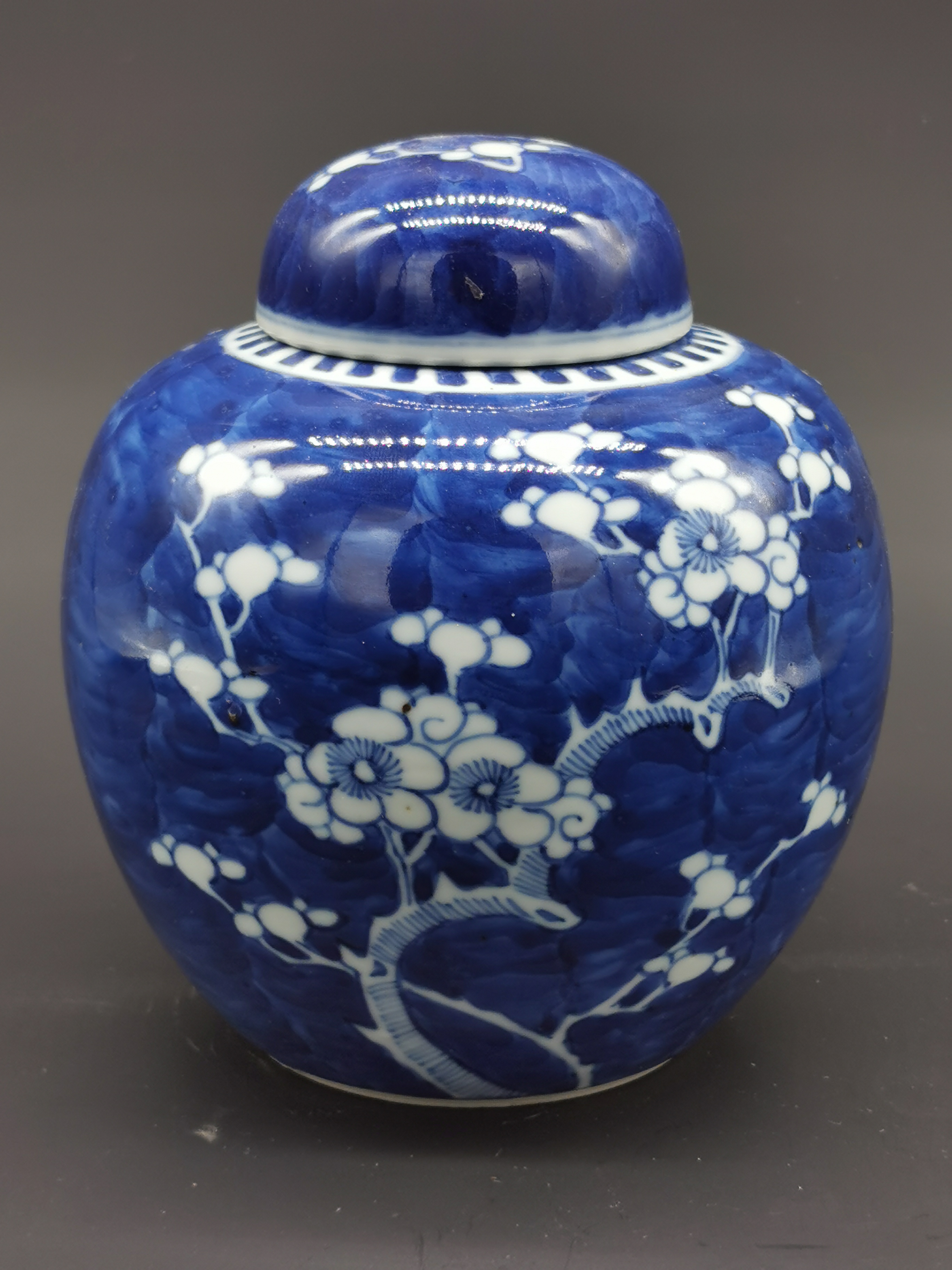 中国 唐物 古瓷 染付 時代物 清代青冰梅紋蓋罐 青花（民国 粉彩