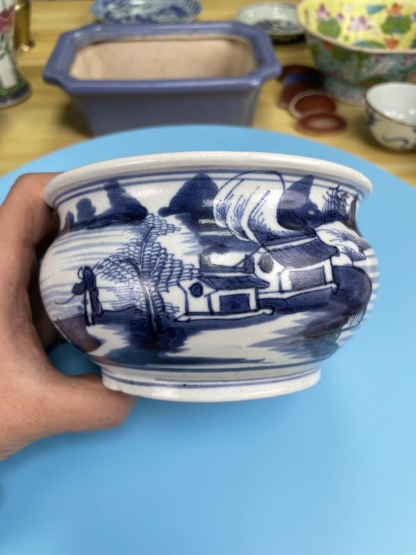 古玩陶瓷清乾隆 精品 青花山水人物紋羅漢爐拍賣,當(dāng)前價(jià)格3500元