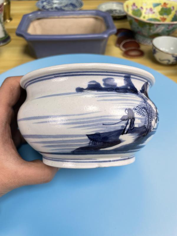 古玩陶瓷清乾隆 精品 青花山水人物紋羅漢爐拍賣,當(dāng)前價(jià)格3500元