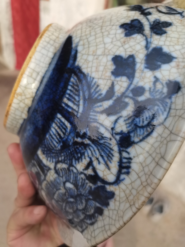古玩陶瓷花卉紋青花牡丹哥釉碗清中期26公分大碗拍賣,當前價格3555元