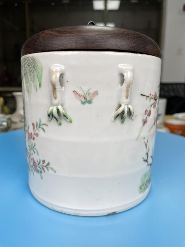 古玩陶瓷清道光 精品粉彩花鳥紋 竹節形大蓋缸拍賣,當前價格2600元