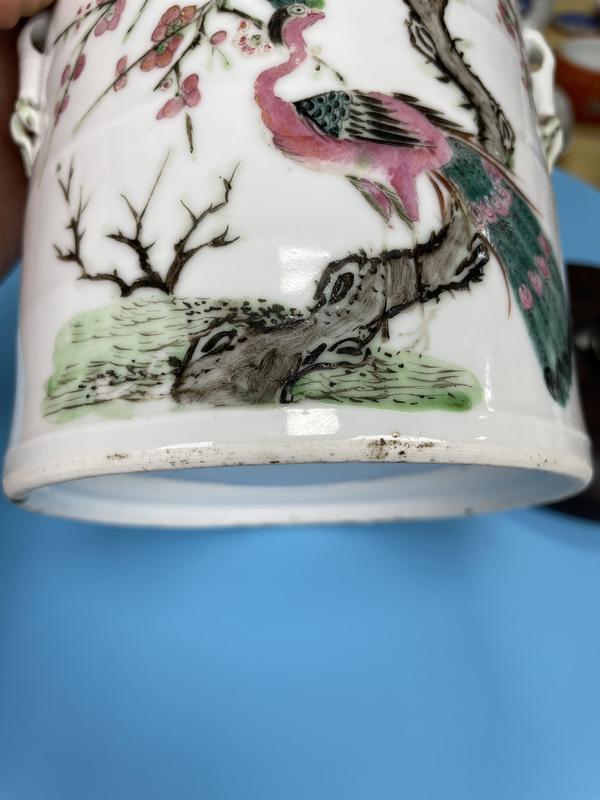 古玩陶瓷清道光 精品粉彩花鳥紋 竹節形大蓋缸拍賣,當前價格2600元