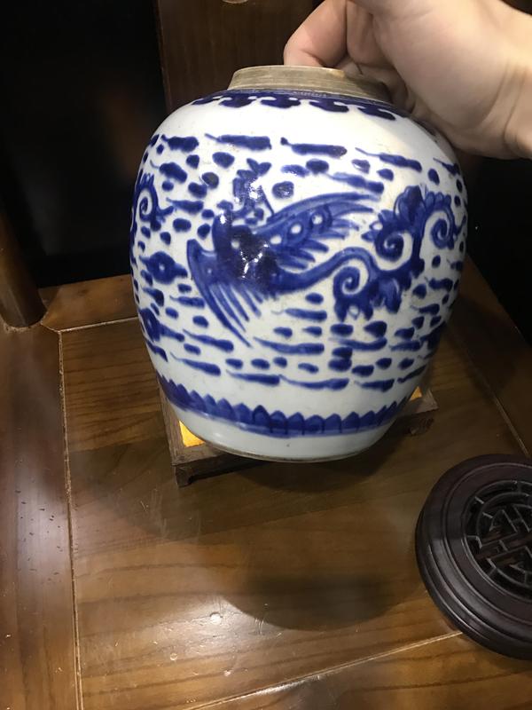 古玩陶瓷(已實物鑒真)清-雍乾-三鳳紋青花罐拍賣,當前價格4221元