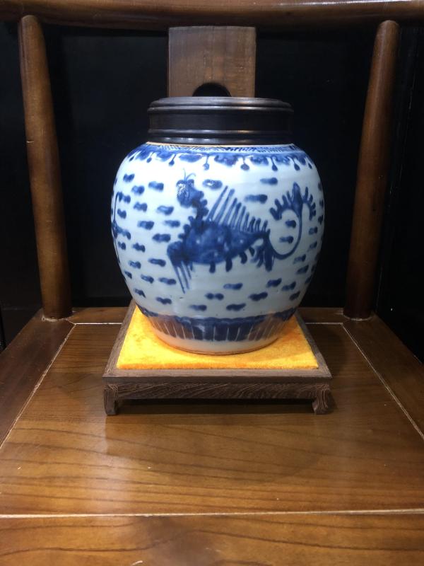 古玩陶瓷(新年放漏中)清-雍乾-雙鳳紋青花罐拍賣,當前價格3024元