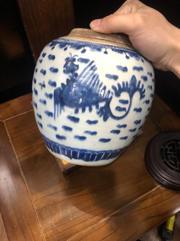 古玩陶瓷(新年放漏中)清-雍乾-雙鳳紋青花罐拍賣,當前價格3024元