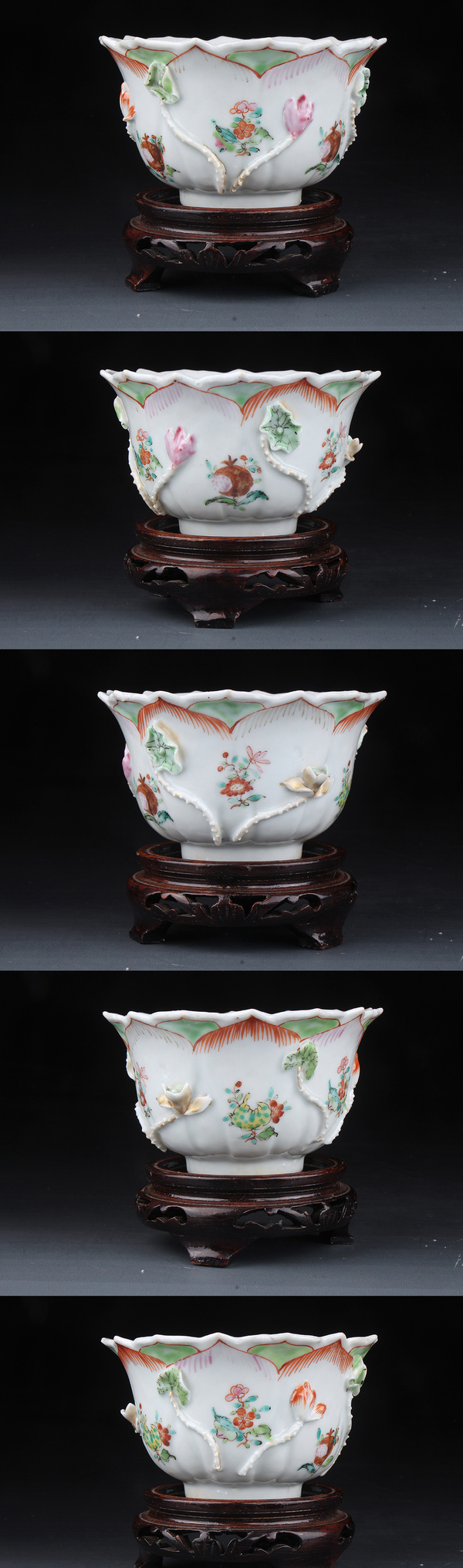 古玩陶瓷【5904】清雍正~乾隆 粉彩堆塑蓮花三多紋仿生荷葉蓮花杯碟拍賣,當前價格18000元