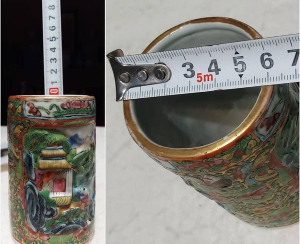 古玩陶瓷廣彩雕瓷山水人物紋筆筒拍賣,當前價格9999元