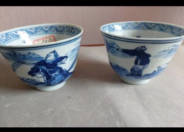 古玩陶瓷(清康熙精品)青花狩獵圖仰鐘杯拍賣,當前價格3800元