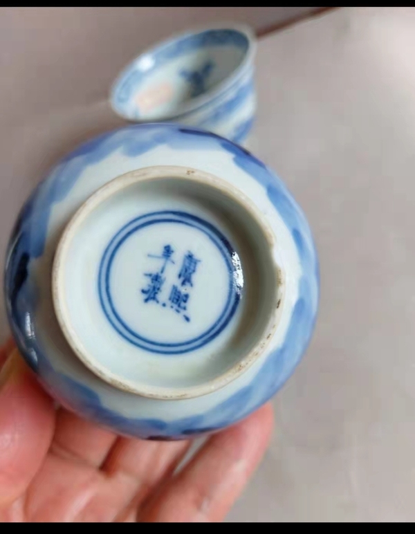 古玩陶瓷(清康熙精品)青花狩獵圖仰鐘杯拍賣,當前價格3800元