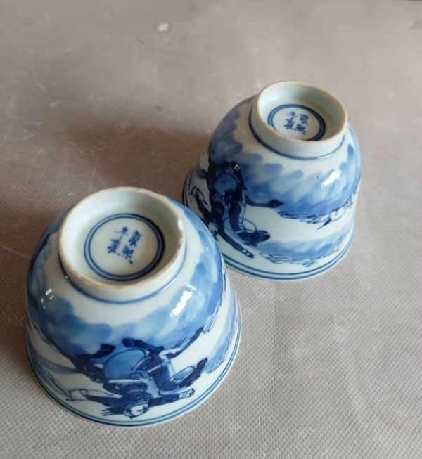 古玩陶瓷(清康熙精品)青花狩獵圖仰鐘杯拍賣,當前價格3800元