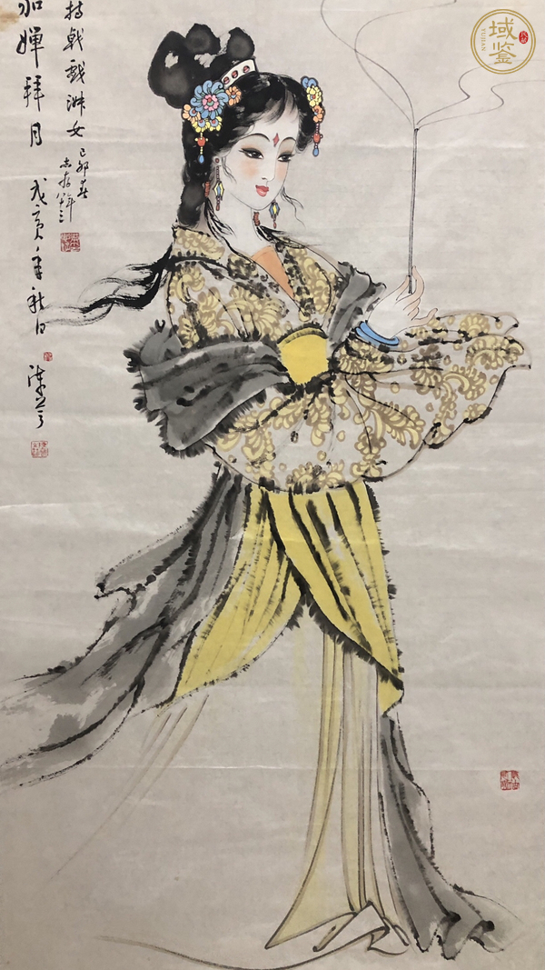 古玩字畫貂蟬拜月真品鑒賞圖