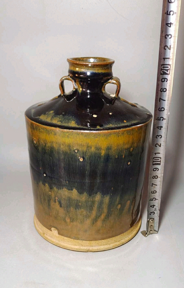 中国古美術 古玩 宋時代 磁州窯系 褐釉 双耳 胴継ぎ 壺 花入 伝世箱付き