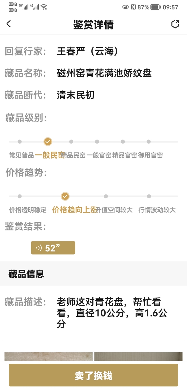 古玩陶瓷磁州窯青花滿池嬌紋盤拍賣，當(dāng)前價(jià)格260元