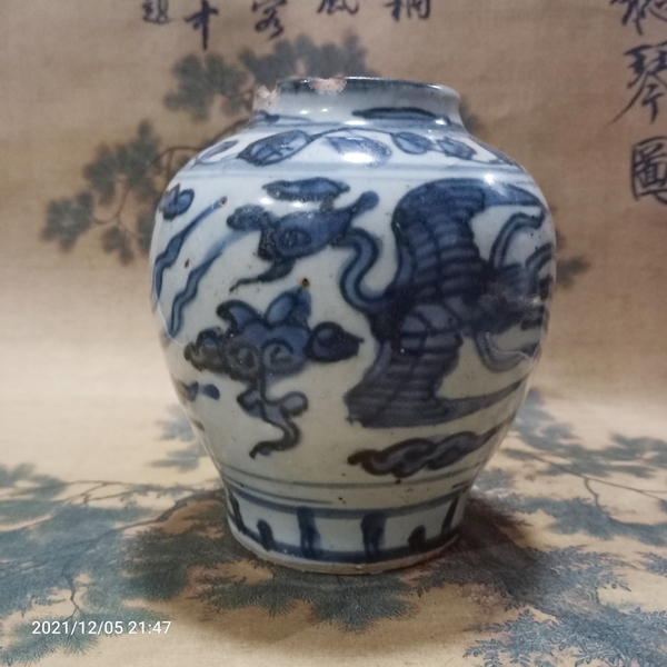 古玩陶瓷明萬歷青花鳳紋罐拍賣,當(dāng)前價(jià)格6800元