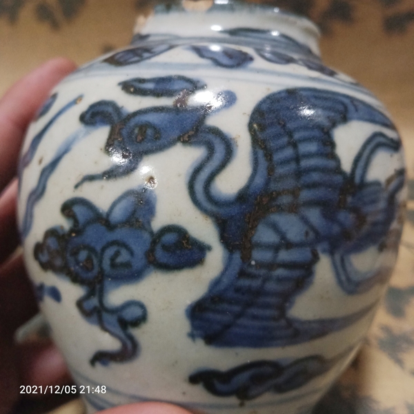 古玩陶瓷明萬歷青花鳳紋罐拍賣,當(dāng)前價(jià)格6800元