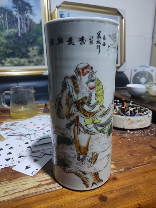 古玩陶瓷東方朔偷桃帽筒拍賣，當(dāng)前價(jià)格3688元