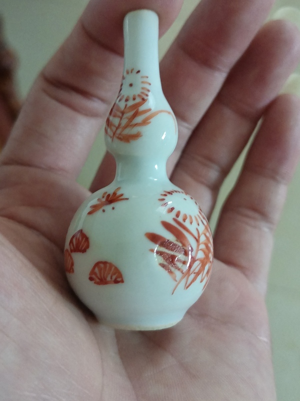 古玩陶瓷康熙礬紅花卉紋葫蘆瓶拍賣,當前價格888元