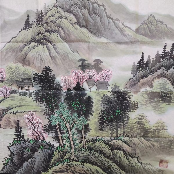 古玩字畫李景源老師青綠山水春色無(wú)邊軟片拍賣，當(dāng)前價(jià)格188元