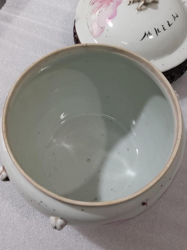 古玩陶瓷胭脂紅山水詩文四系粥罐拍賣,當前價格1980元