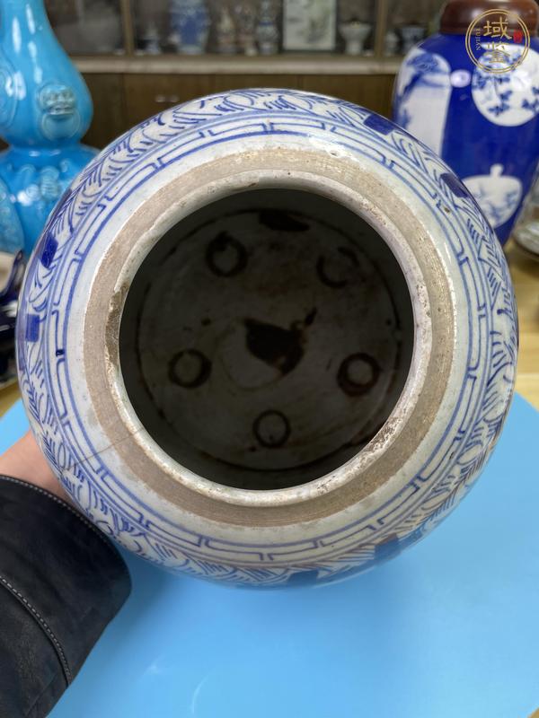 古玩陶瓷青花纏枝花卉?chē)肿旨y罐真品鑒賞圖