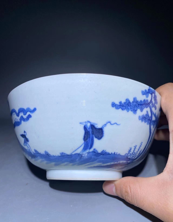古玩陶瓷若深珍藏款松下問童子青花碗拍賣,當前價格5888元