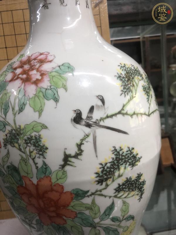 古玩陶瓷粉彩花鳥紋觀音瓶一對真品鑒賞圖