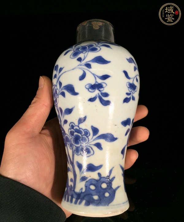 古玩陶瓷青花洞石花卉紋雞腿瓶真品鑒賞圖