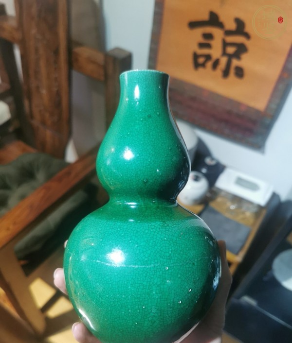 古玩陶瓷綠哥釉葫蘆瓶真品鑒賞圖