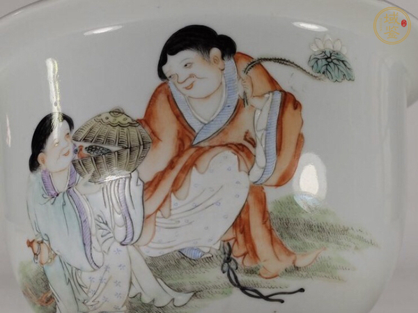 古玩陶瓷粉彩和合二仙紋花盆真品鑒賞圖