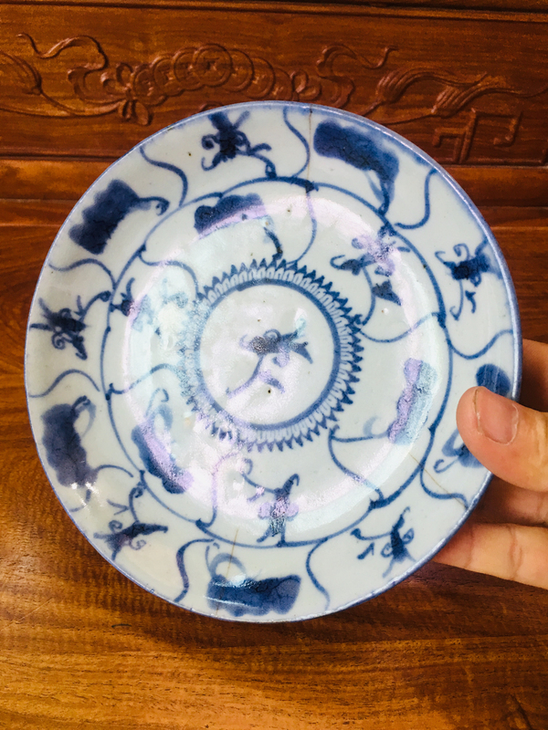 古玩陶瓷順字款青花靈芝紋盤拍賣,當前價格299元