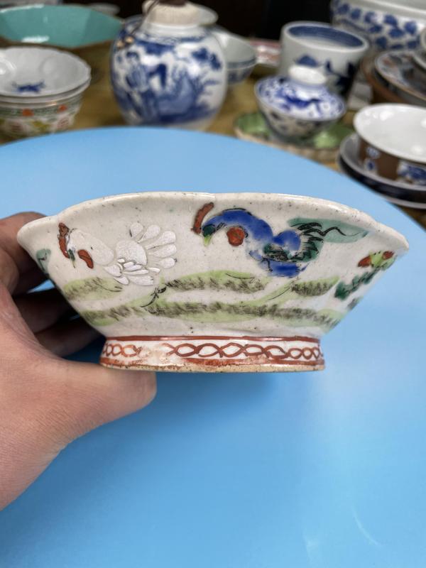 古玩陶瓷清晚 松石綠釉大雞圖粉彩貢碗拍賣,當前價格820元