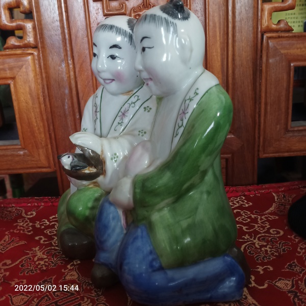 古玩陶瓷民國醴陵窯釉下五彩和合二仙塑像拍賣,當前價格666元