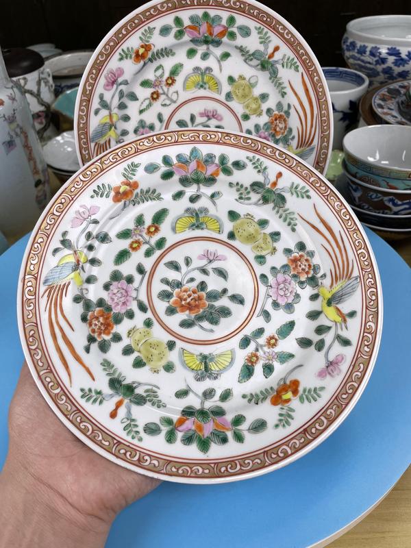 古玩陶瓷晚清民國 精品粉彩花鳥蝶紋盤一對拍賣,當前價格1500元