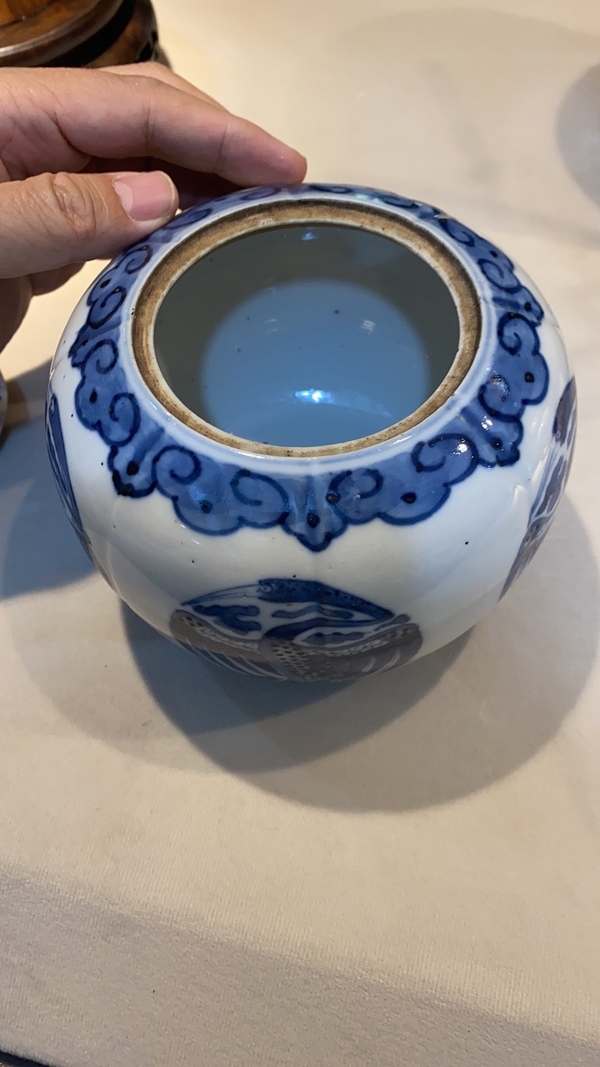 古玩陶瓷青花團(tuán)鶴蓋罐一對(duì)拍賣，當(dāng)前價(jià)格13500元