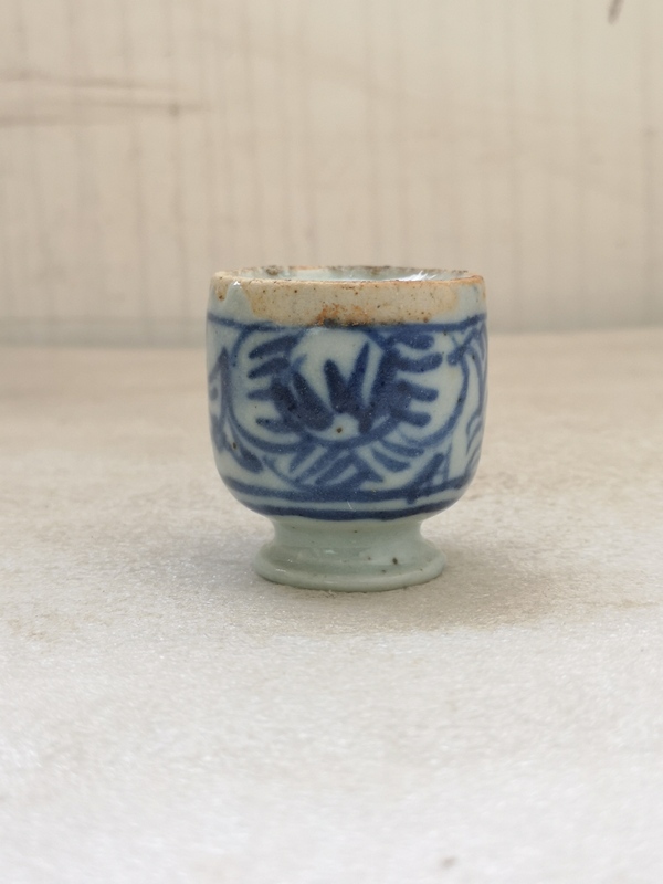 古玩陶瓷青花淡描花卉紋水盂拍賣,當前價格555元