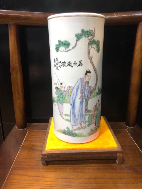 古玩陶瓷(已實物鑒真)民國-名士風流-人物紋帽筒拍賣,當前價格1673元