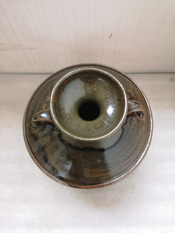 古玩陶瓷磁州窯窯變黑釉雙系瓶拍賣,當(dāng)前價格680元